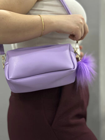 BİÇOMİ Ponpon mor cilt çanta