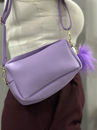 BİÇOMİ Ponpon mor cilt çanta