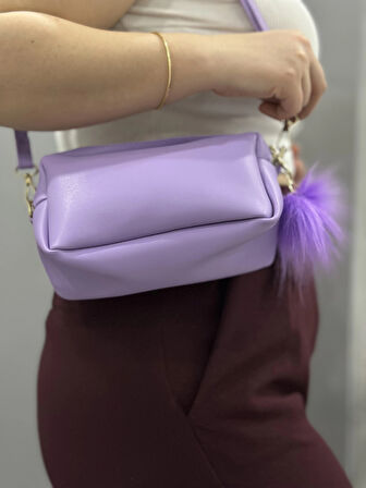 BİÇOMİ Ponpon mor cilt çanta