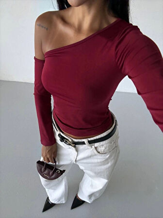 BİÇOMİ Omuz detaylı kollu bluz bordo f2336
