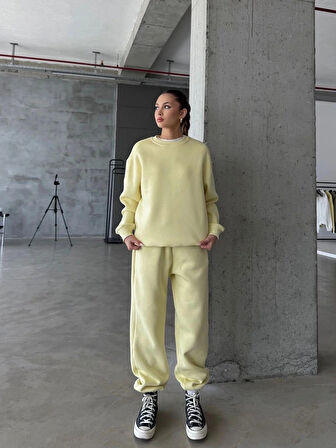 BİÇOMİ 3 iplik şardonlu Lastik paça eşofman sarı p510439