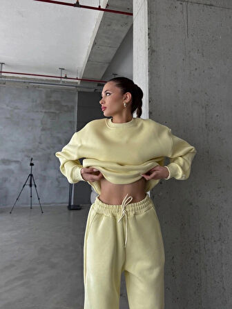 BİÇOMİ 3 iplik şardonlu Lastik paça eşofman sarı p510439