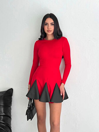 BİÇOMİ Eteği kloş crep mini elbise s1267