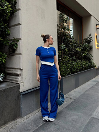 BİÇOMİ Düğme yakalı saks alt üst takım s3943