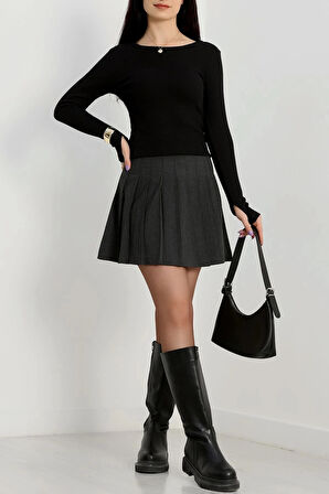 BİÇOMİ Bisiklet Yaka Parmak Geçmeli Kaşkorse bluz siyah a3829