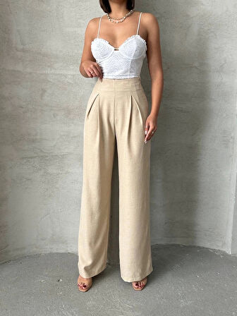 BİÇOMİ Pileli keten pantolon s255046