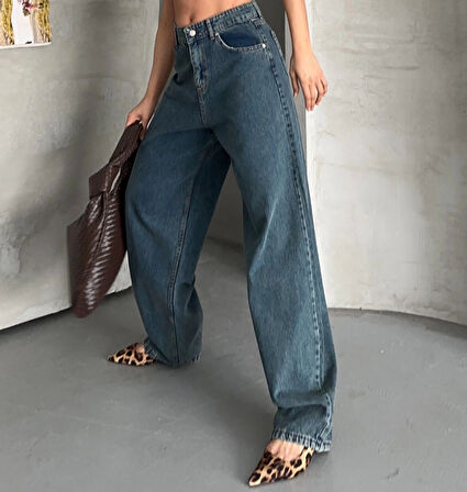 BİÇOMİ Baggy kar yıkama yeşil tint jeans pantolon d2007