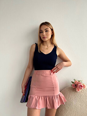 BİÇOMİ Altı fırfırlı etek pudra s24817