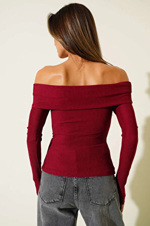 BİÇOMİ Madonna Yaka Düğmeli Bluz bordo t4329