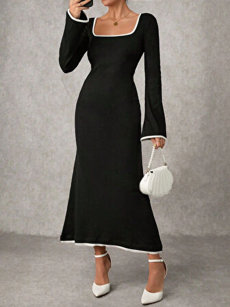 BİÇOMİ Biyeli uzun elbise siyah