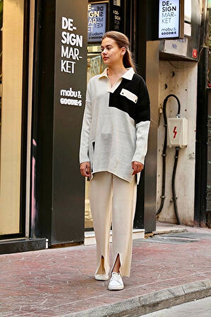 BİÇOMİ Kuş gözü triko takım Beyaz