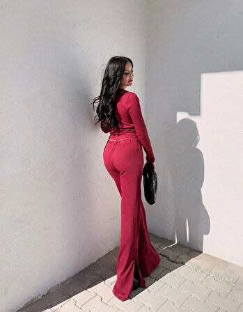 BİÇOMİ Pencereli detaylı alt üst takım bordo w3864