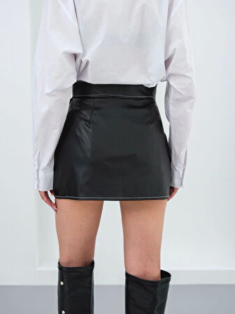BİÇOMİ Kontrast deri etek siyah w260015