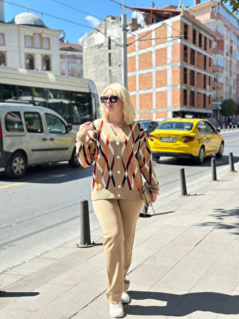 BİÇOMİ Hırka pantolon alt üst triko takım vizon