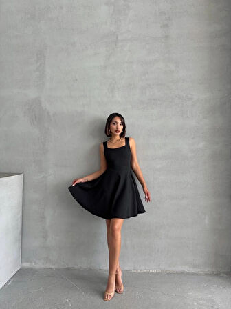 BİÇOMİ Kadın kare yaka kısa elbise s251188