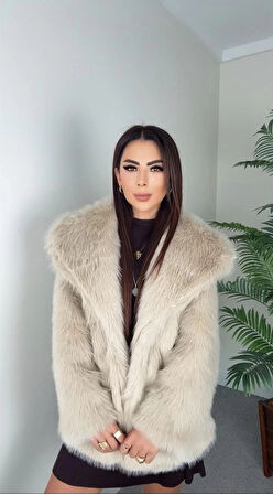 BİÇOMİ Önü çıtçıtlı loli kürk bej t4149