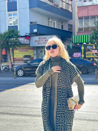 BİÇOMİ Siyah çizgi desenli elbiseli hırka triko takım haki