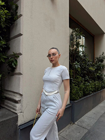 BİÇOMİ Düğme yakalı gri alt üst takım s3943