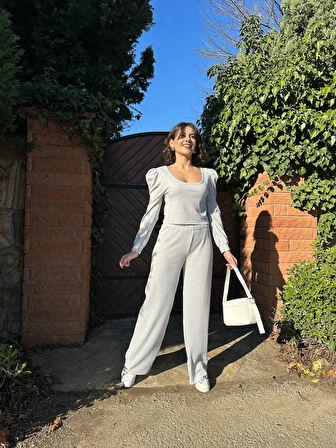 BİÇOMİ Fitilli prenses kol alt üst takım gri