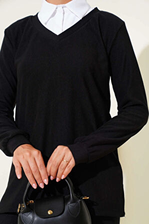 BİÇOMİ Gömlek Yaka Fitilli Salaş İkili Takım siyah T4300