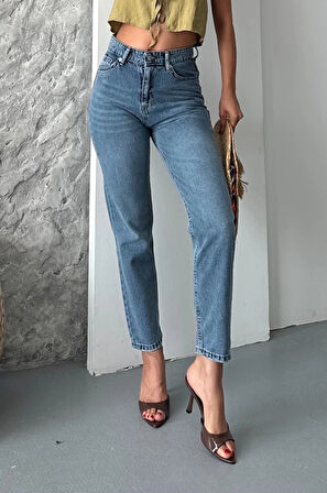 BİÇOMİ Mom fit kar yıkama bıyık detaylı jeans pantolon d2006