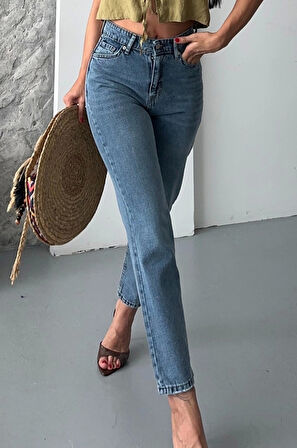 BİÇOMİ Mom fit kar yıkama bıyık detaylı jeans pantolon d2006