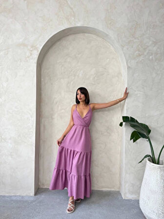 BİÇOMİ Fırfırlı katlı elbise s255049