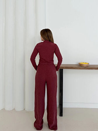 BİÇOMİ Balıkçı yaka örme takım bordo st265865