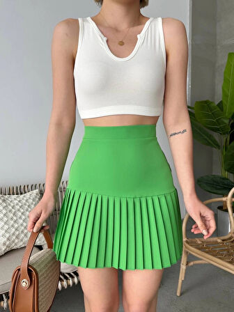 BİÇOMİ Altı pliseli mini etek yeşil s24705