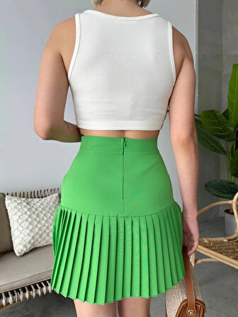 BİÇOMİ Altı pliseli mini etek yeşil s24705