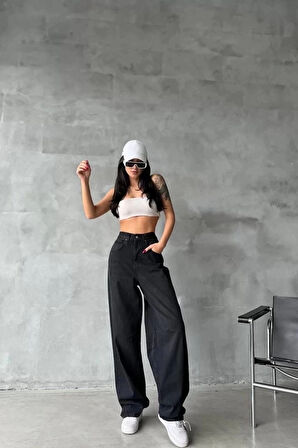 BİÇOMİ Arkadan tokalı jeans pantolon Siyah