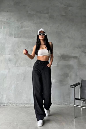 BİÇOMİ Arkadan tokalı jeans pantolon Siyah