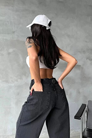BİÇOMİ Arkadan tokalı jeans pantolon Siyah