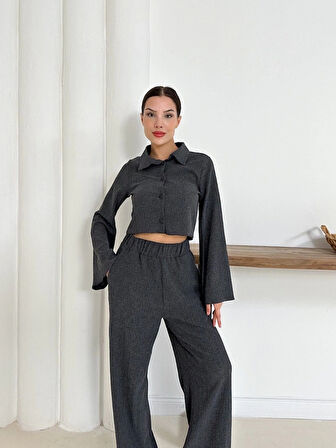 BİÇOMİ Gömlek yaka kaplama düğmeli takım antrasit st265866