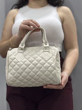 BİÇOMİ Kapaksız kapitone krem cilt çanta