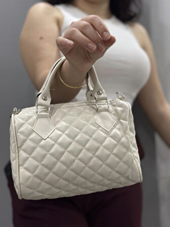 BİÇOMİ Kapaksız kapitone krem cilt çanta