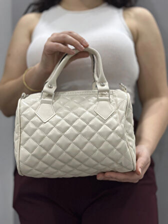 BİÇOMİ Kapaksız kapitone krem cilt çanta