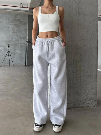 BİÇOMİ 3 iplik şardonlu oversize eşofman gri