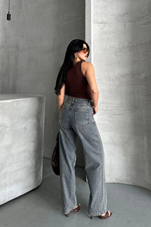 BİÇOMİ Palazzo bıyık kar yıkama buz mavi jeans pantolon d2008