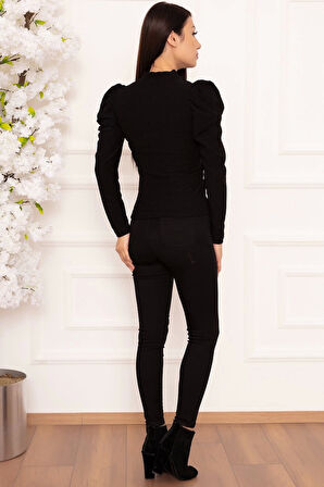 BİÇOMİ Prenses kol bluz siyah w3125