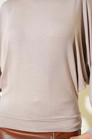 BİÇOMİ Yarasa Kol Salaş Bluz Vizon T4273