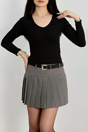 BİÇOMİ V yaka kaşkorse bluz siyah a3699