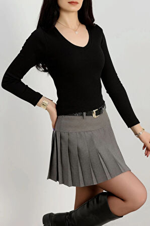 BİÇOMİ V yaka kaşkorse bluz siyah a3699