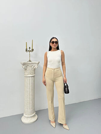 BİÇOMİ Düğmeli Palazzo pantolon bej p170091