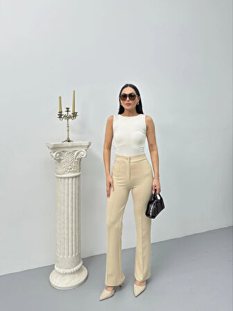 BİÇOMİ Düğmeli Palazzo pantolon bej p170091