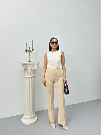 BİÇOMİ Düğmeli Palazzo pantolon bej p170091