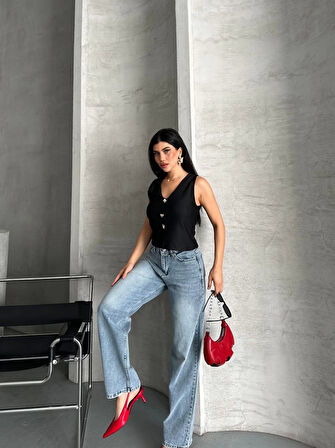 BİÇOMİ Palazzo straight kar yıkama jeans pantolon mavi d2008