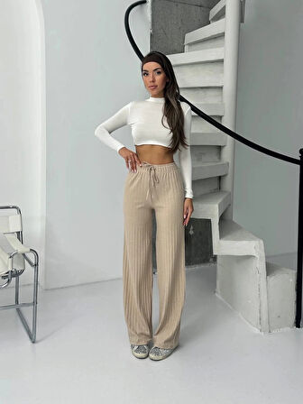 BİÇOMİ Fitilli şardonlu pantolon bej a4058
