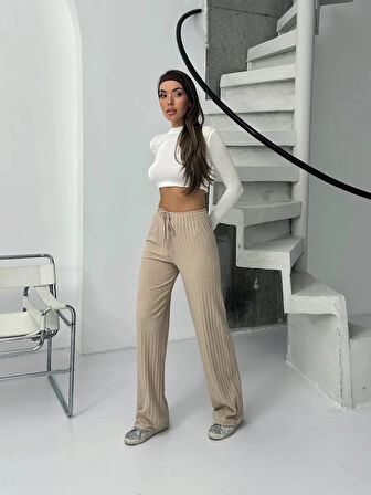 BİÇOMİ Fitilli şardonlu pantolon bej a4058