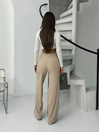 BİÇOMİ Fitilli şardonlu pantolon bej a4058